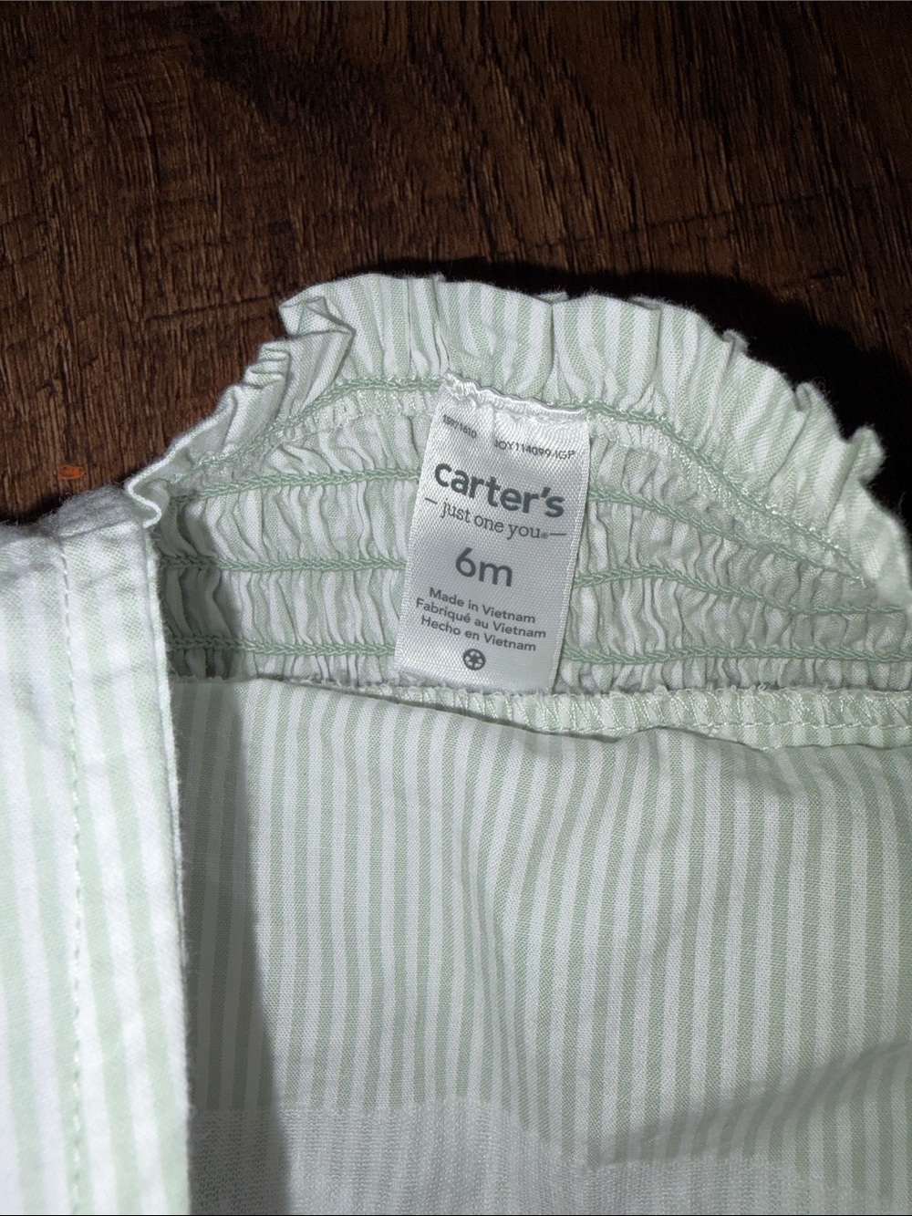 Carter's White & Green Striped Dress, Hat, Bloomers Set - 6M - Picture 2 of 7
